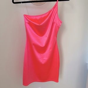 Neon One Shoulder Sleeveless Spaghetti Strap Party Dress